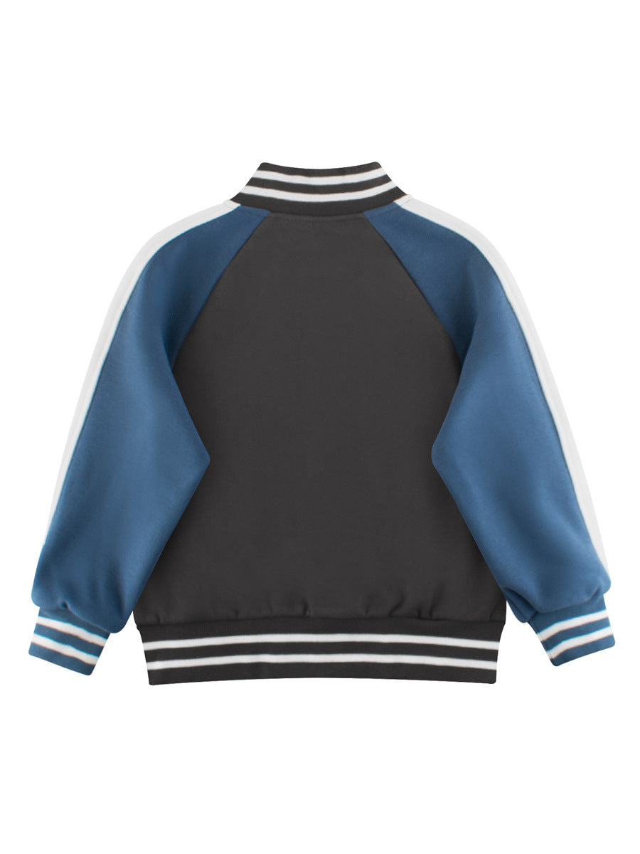 Boys and Girls Letters Pattern Contrast Design Single Breasted Baseball Coat