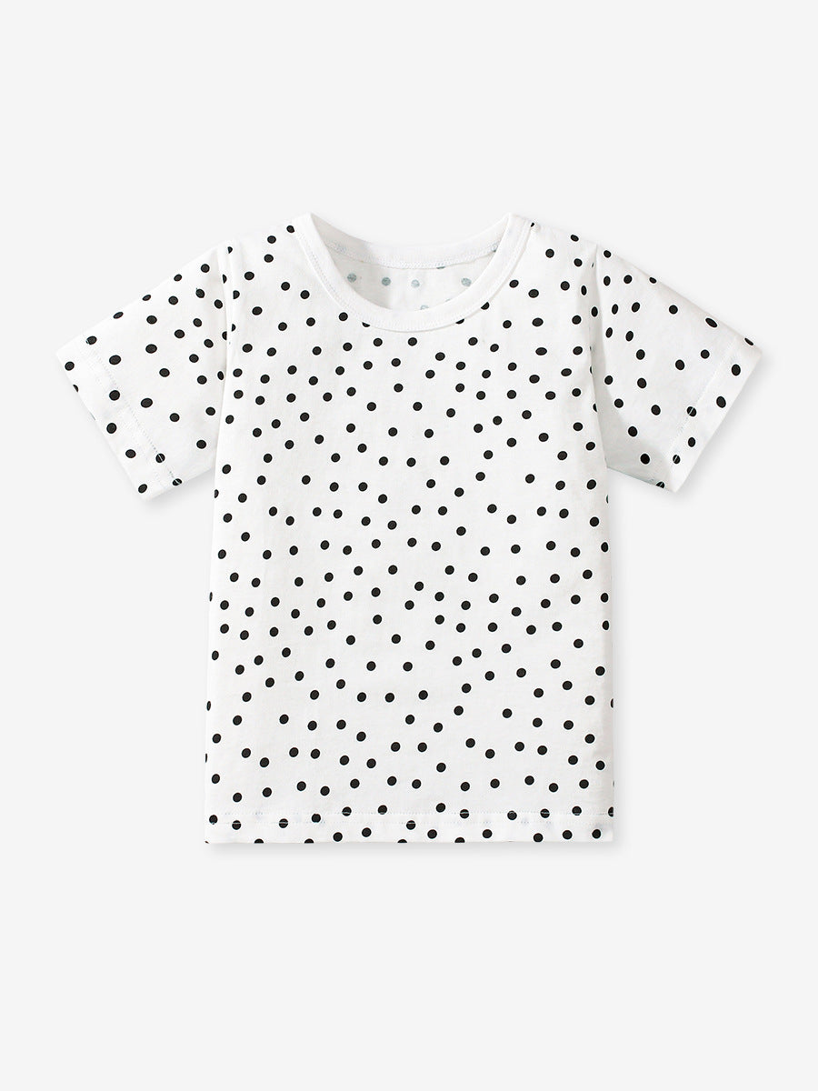 Girls’ Dots Cartoon Pattern Short Sleeves T-shirt in European and American Style for Summer