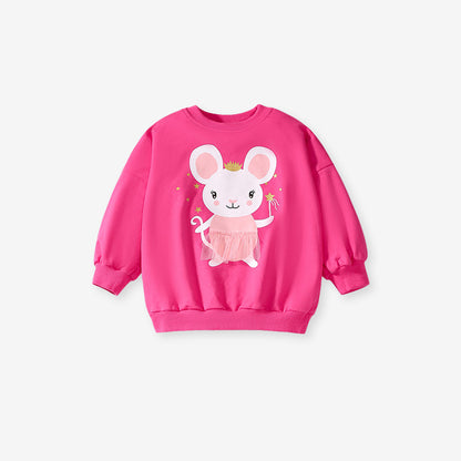 Spring And Autumn Girls Cartoon Princess Mouse Pattern Long Sleeves Crew Neck Top Sweatshirt And Polka Dots Pants Clothing Set