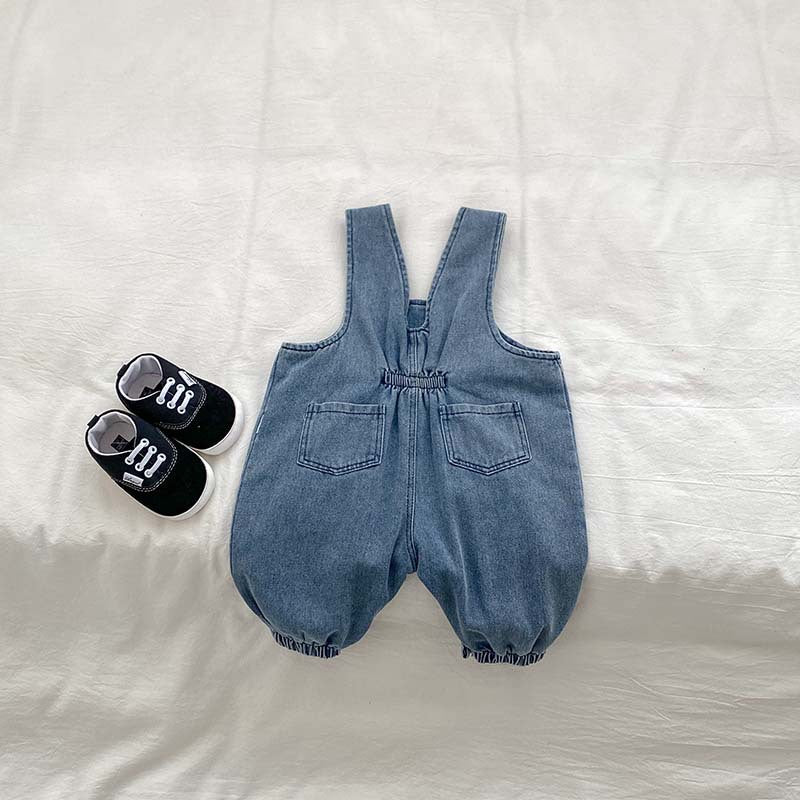 Spring And Autumn Unisex Baby Denim Sleeveless Overalls Romper