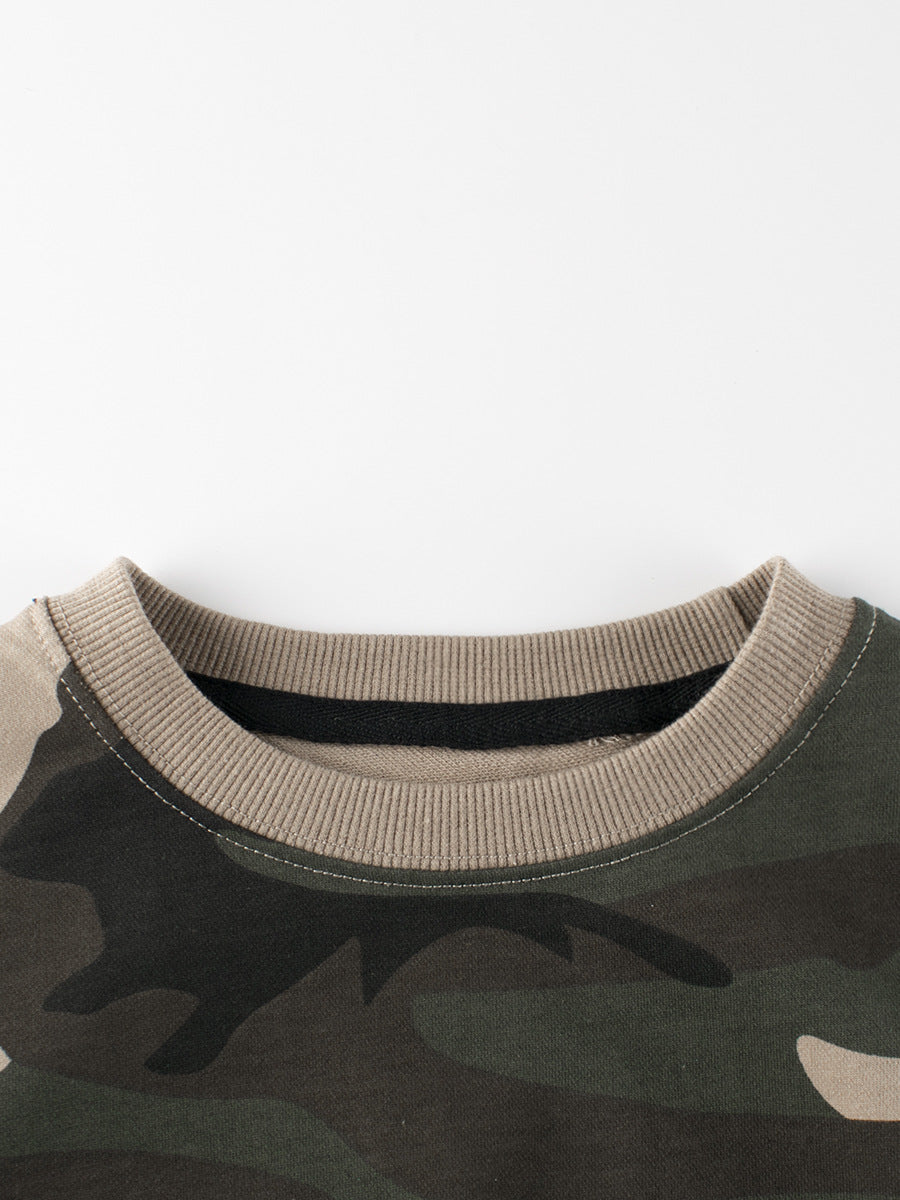 Baby Boy Kids Camouflage Pattern Crew Neck Long Sleeves Warm Cozy Pullover