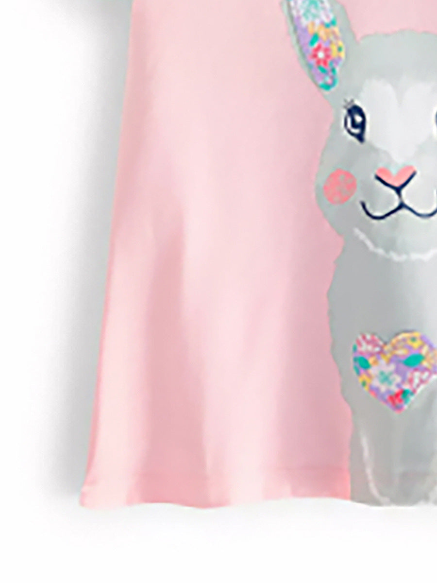 Crew Neck Rabbit Cartoon Pattern Girls’ T-Shirt In European And American Style For Summer