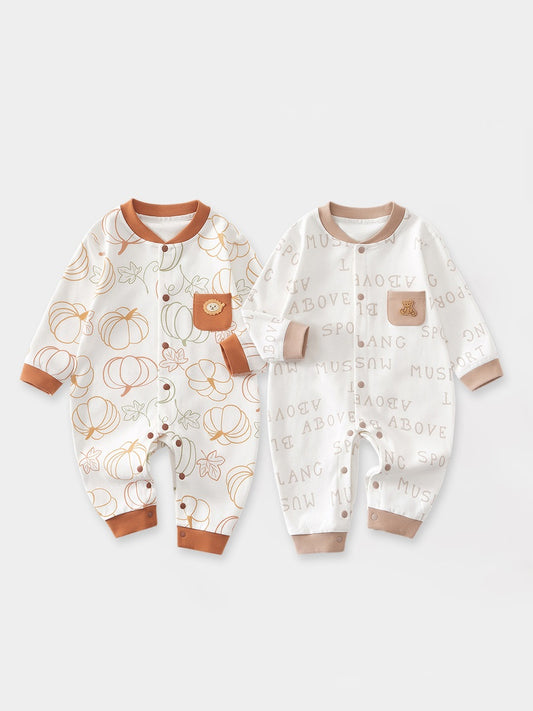 Spring New Arrival Baby Unisex Long Sleeves Simple Pattern Rompers