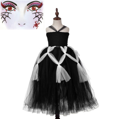 Children Girls’ Halloween Costume Set: Sleeveless Princess Tulle Dress with Accessory – Sets