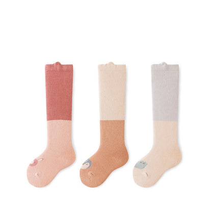 Winter/Autumn Pairs Baby Over-the-Knee Color Patchwork Socks in Combed Cotton for Warmth and Comfort