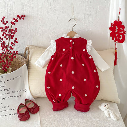 Sping and Winter New Arrival Baby Cute Polka Dots Warm Fleece Sleeveless Rompers Vest