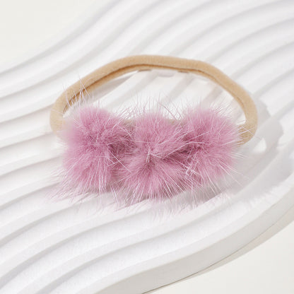 Soft and Comfortable Mink Baby Elastic Hairband with Pom Pom