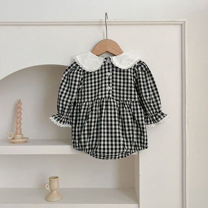 New Spring/Autumn Baby Black Plaid Onesies And Dress For Girls With Long Sleeves – Family Sister Matching Set