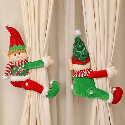 Red and Green Elf Doll Window Curtain Decoration for Christmas Party Play