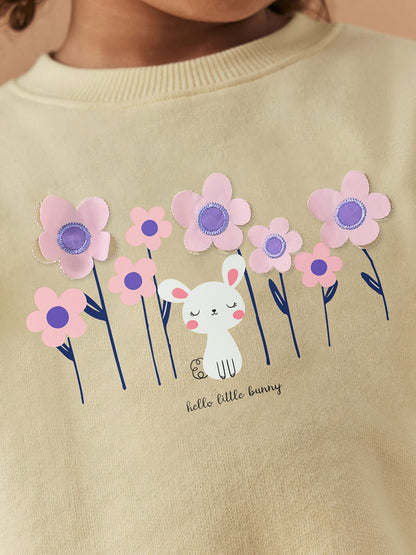 Autumn Warm Baby Kids Girls Cartoon Rabbit And Flowers Pattern Pullover Clothing Long Sleeves Top Sweatshirt