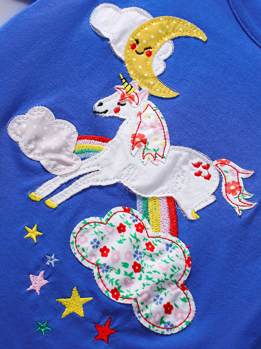 Kids’ Unicorn Cartoon Pattern Short Sleeves T-shirt in European and American Style for Summer