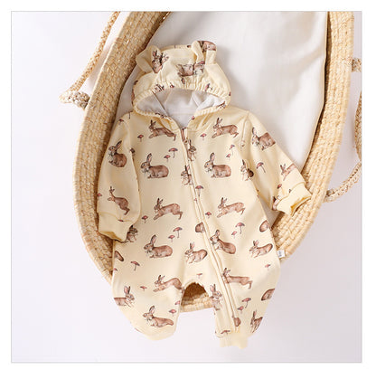 Autumn and Spring New Arrival Baby Unisex Simple Animals Pattern Long Sleeves Zip-up Rompers