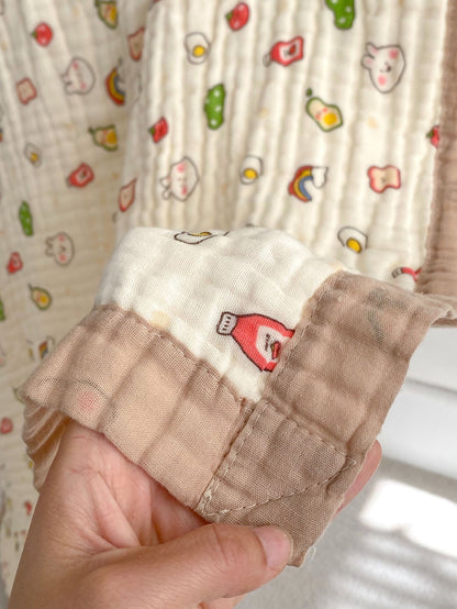 Newborn’s And Children’s Adorable Soft And Absorbent Cartoon Printed Cotton Muslin Bath Towel