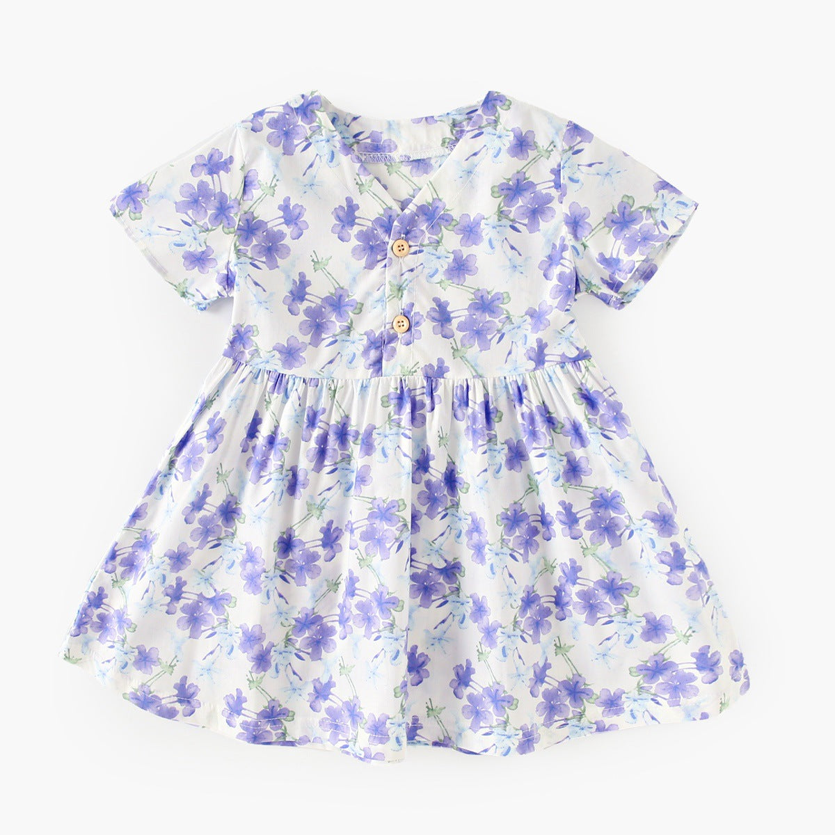 Summer New Arrival Baby Girls Elegant Floral Pattern Short Sleeves V Neck Dress