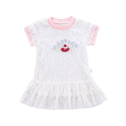 Summer Baby Girls Hot Selling Fashion Short Sleeves Lace Design Ice-Cream Pattern Dress