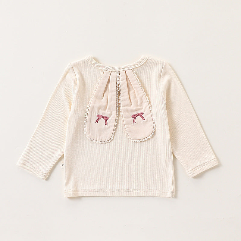 Autumn Baby Kids Girls Cute Rabbit’s Ears Design Crew Neck Top and Overalls Clothing Sets