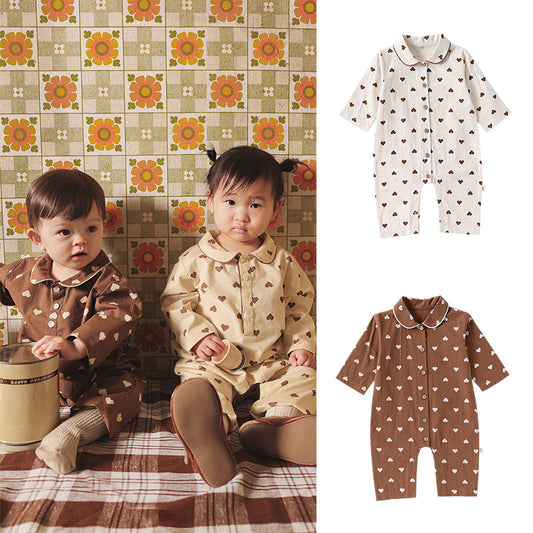 Spring New Arrival Baby Unisex Long Sleeves Simple Heart Pattern Rompers