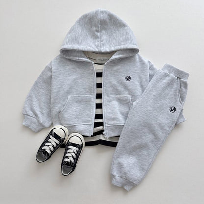 Spring and Autumn Kids Unisex Casual Letter Logo Long Sleeves Zip-up Top Hoodie and Pants Clothing Set