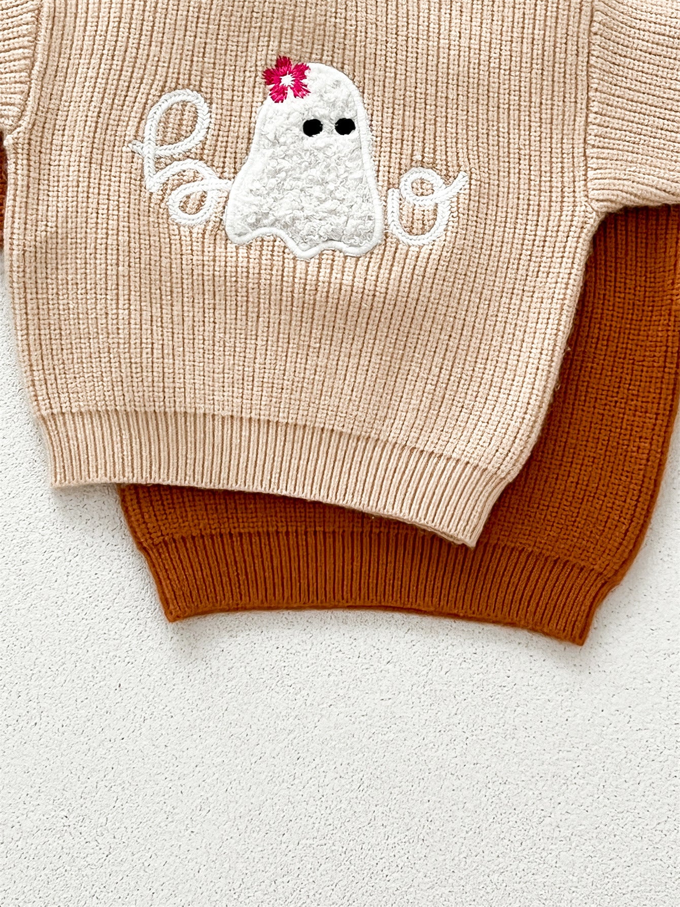 Autumn New Arrival Baby Kids Unisex Comfortable Halloween Ghost Pattern Knitted Long Sleeves Pullover