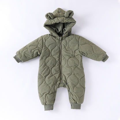 Autumn and Winter New Arrival Baby Unisex Solid Color Hooded Cozy Long Sleeves Casual Thickened Rompers