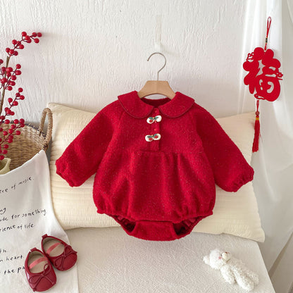 Winter Arrival Baby Girls Cute Cherry Attached Red Long Sleeves Onesies