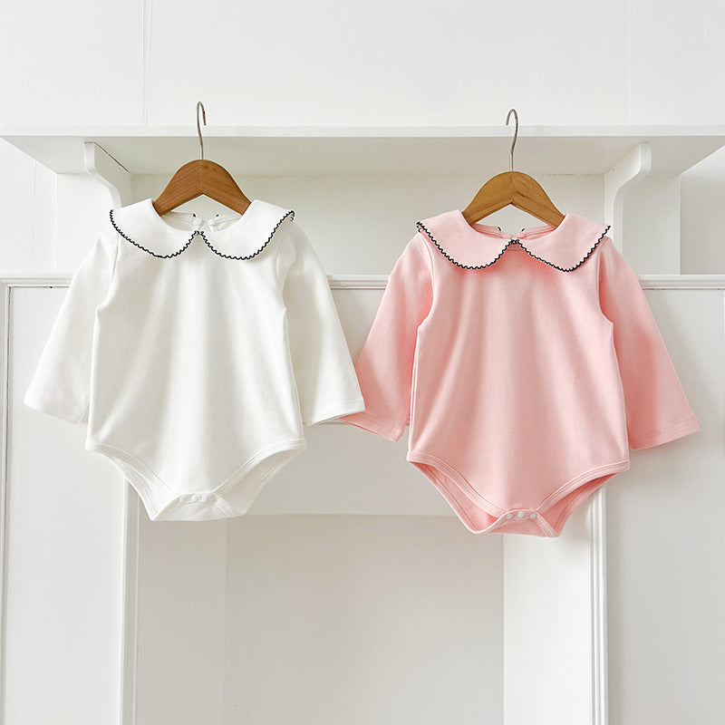 Spring Arrival Baby Girls Long Sleeves Peter Pan Collar Simple Onesies