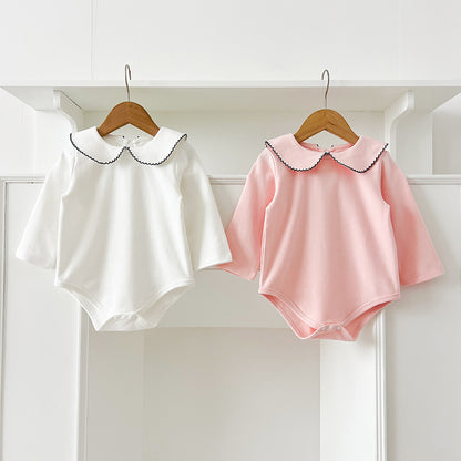 Spring Arrival Baby Girls Long Sleeves Peter Pan Collar Simple Onesies