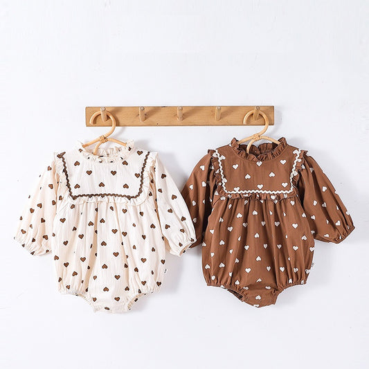 Spring New Arrival Baby Girls Long Sleeves Simple Heart Pattern Onesies