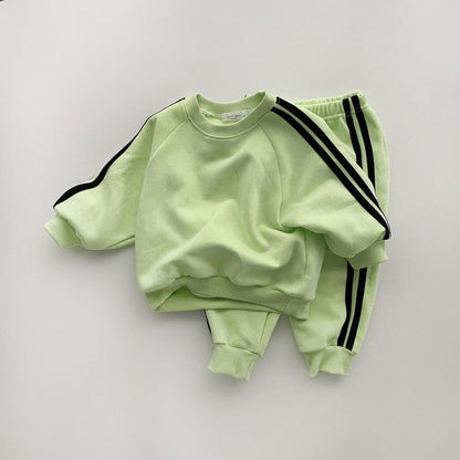 Autumn Baby Kids Unisex Casual Striped Long Sleeves Pullover and Pants Sportswear Clothing Set