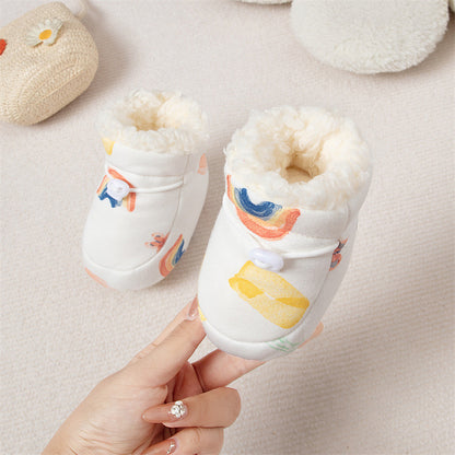 Winter Hot Selling Baby Animals Cartoon Print Thickened Cotton-padded Fleece-lined Warm Soft Bottom Shoes