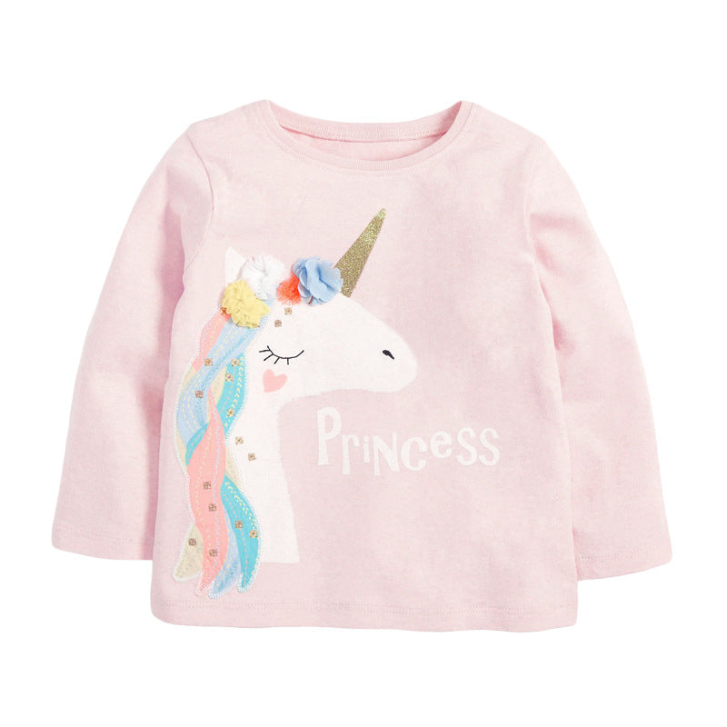 Kids Girls Floral Unicorn Cartoon Pattern Princess Pullover Clothing Sweatshirt