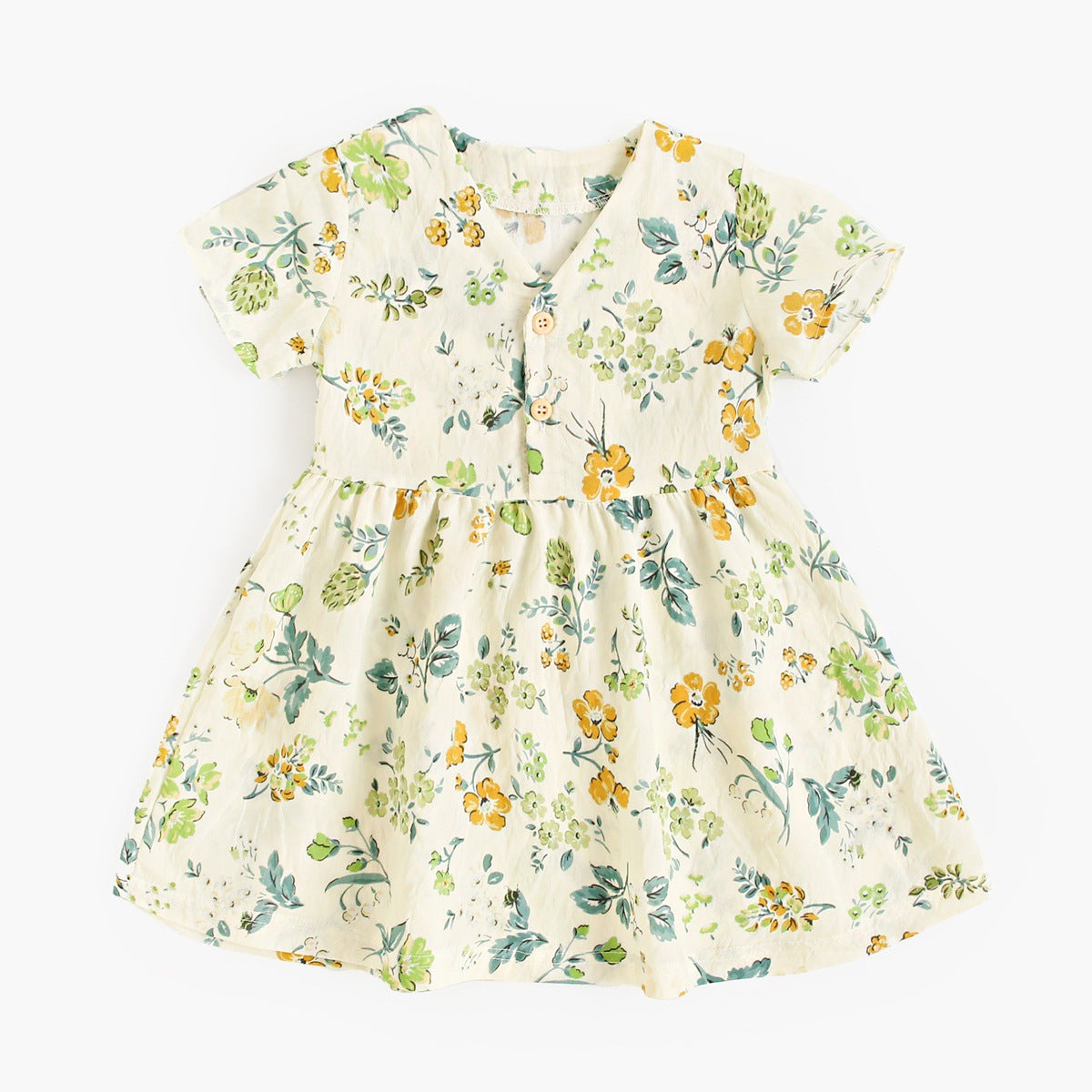 Summer New Arrival Baby Girls Casual Floral Print Short Sleeves V Neck Dress