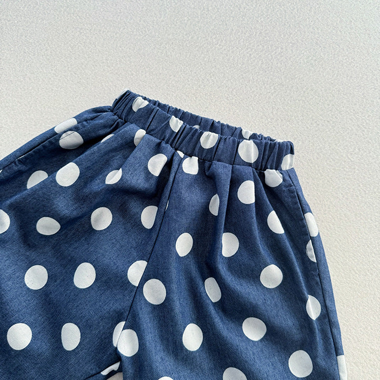 Summer New Arrival Casual Unisex Blue Denim Polka Dots Thin Shorts