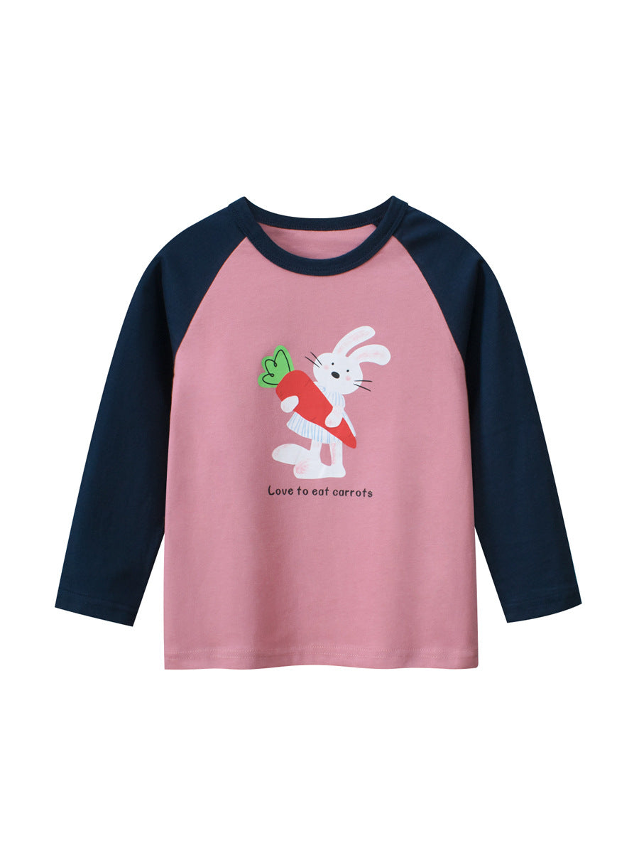 Autumn New Arrival Kids Girls Animals Cartoon and Letters Print Crew Neck Long Sleeves Sweatshirt