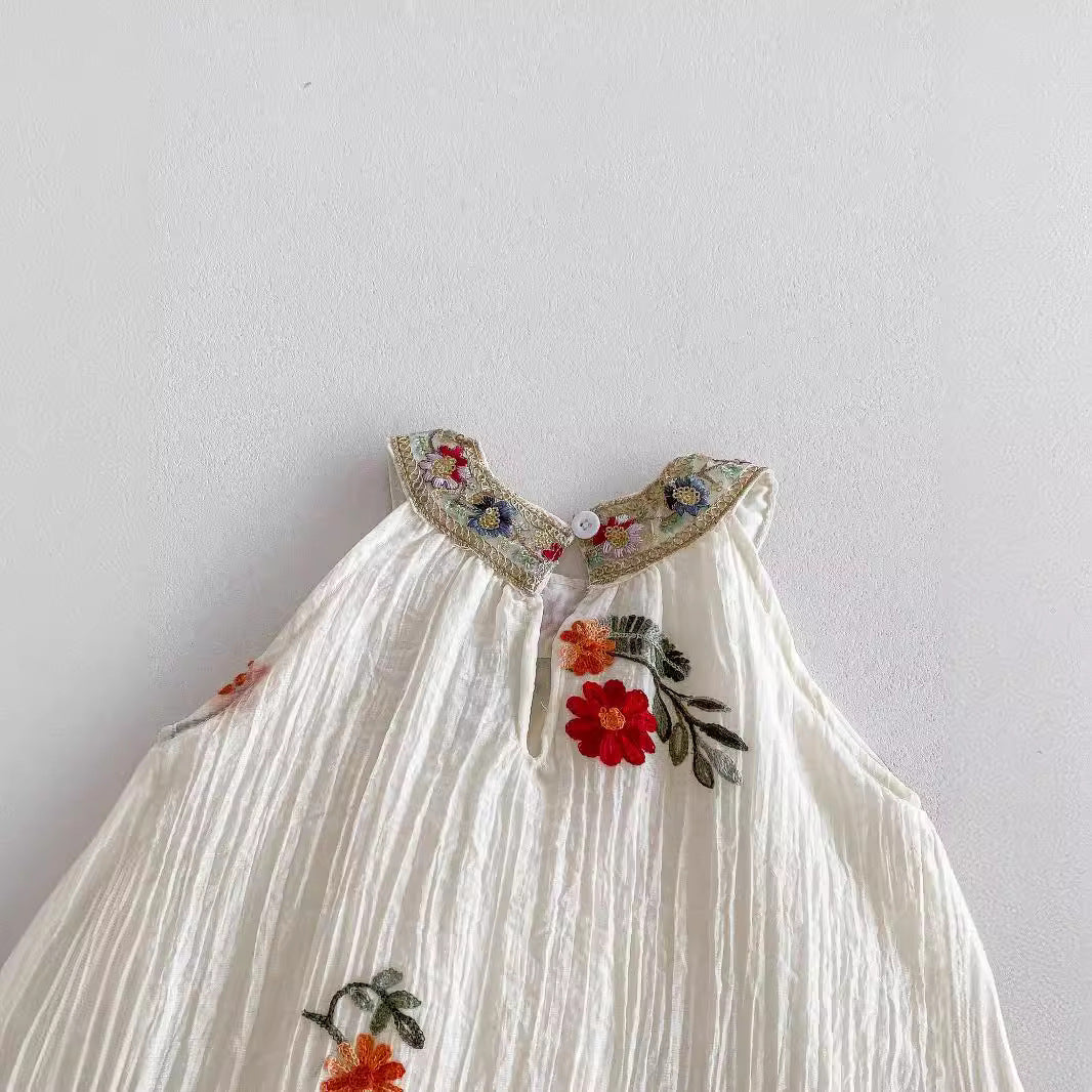 Vestido fino con estampado de flores sin mangas para niñas recién llegado de verano 