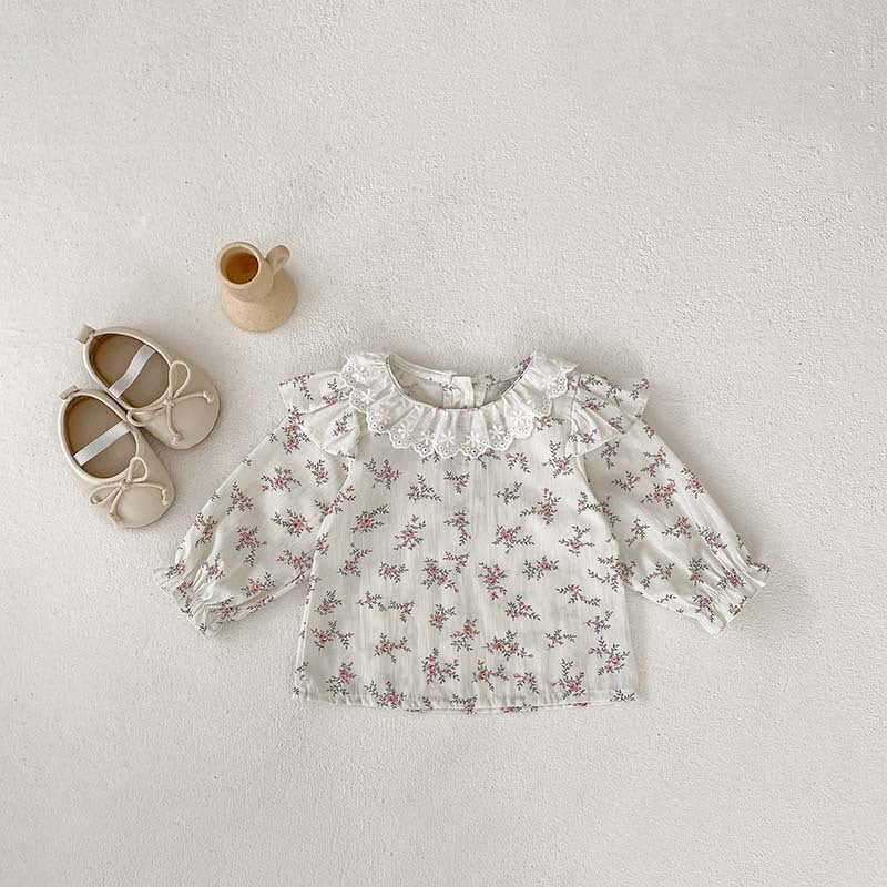 Arrival Autumn Baby Girls Floral Print Long Sleeves Top And Pink Strap Overalls Romper Clothing