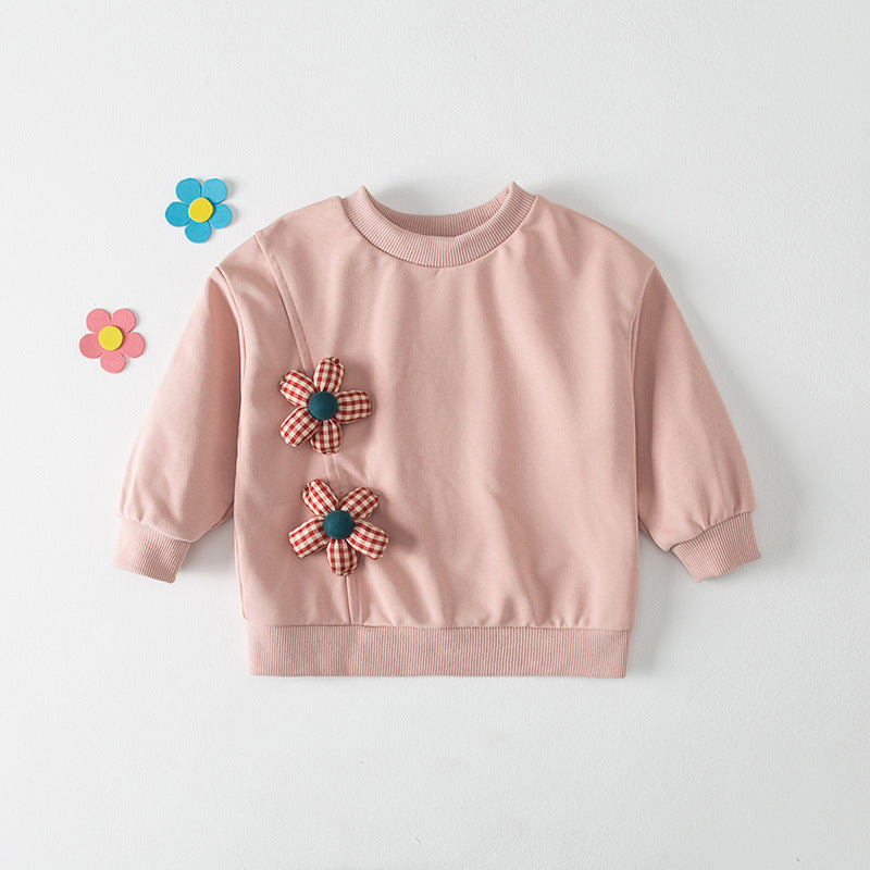 Camisa tipo pulóver con cuello redondo y mangas largas para niñas y niños con estampado de flores en 3D, diseño nuevo de otoño 