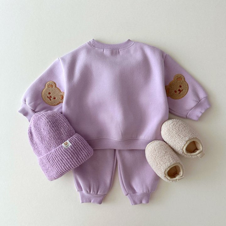 Conjunto de ropa unisex de otoño para bebés y niños, informal, con estampado de osito de peluche, de manga larga y pantalones 