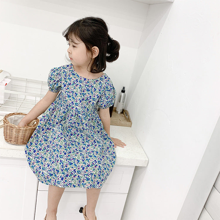 Best Selling Summer Baby Kids Girls Dense Floral Pattern Short Sleeves Dress