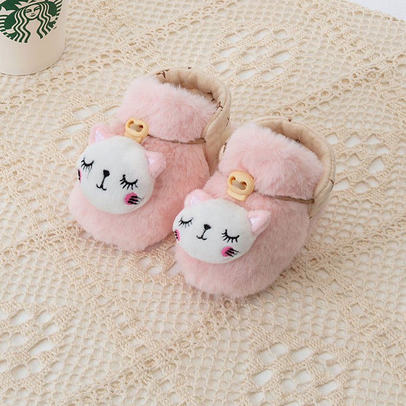 Winter New Arrival Baby Animals Cartoon Pattern Anti-slip Fleece-lined Toddler Cotton Shoes