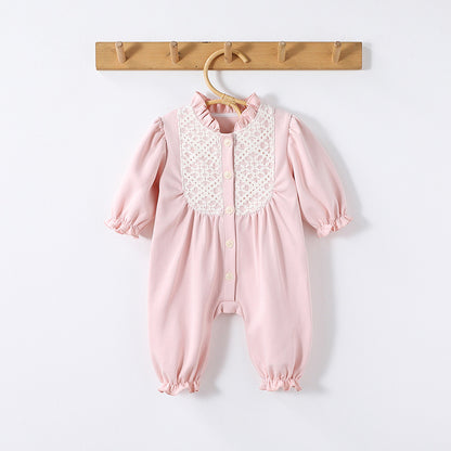 Autumn and Spring New Arrival Baby Simple Embroidery Pattern Long Sleeves Rompers