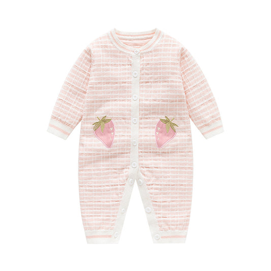 Autumn and Winter New Arrival Baby Girls Knitted Strawberry Pattern Rompers