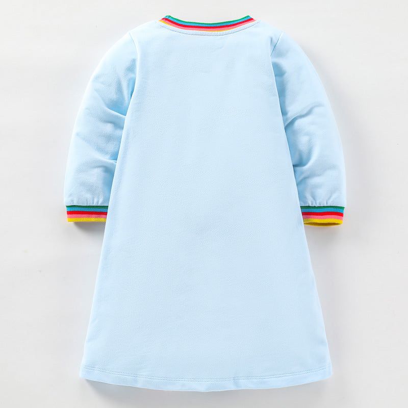 Design Autumn Girls Vivid Colorful Pencils And Rainbow Pattern Long Sleeves Dress