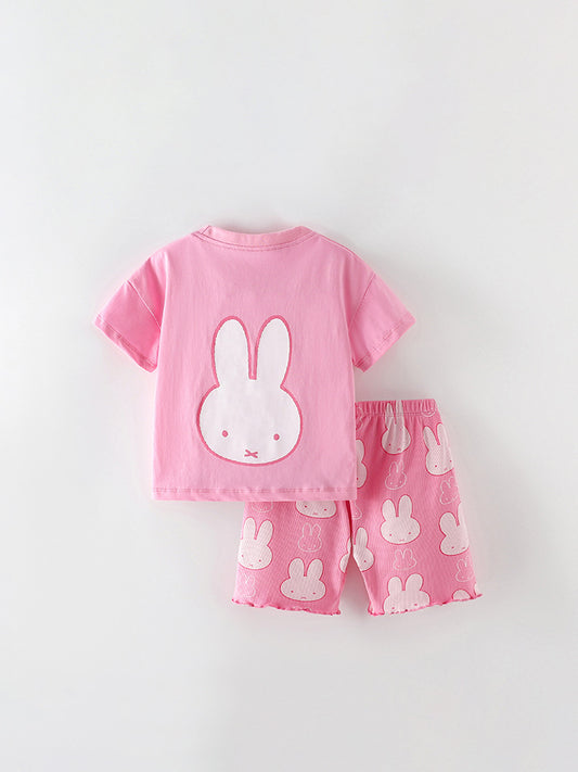 Arrival Summer Baby Kids Girls Cartoon Rabbits Pattern T-shirt and Shorts Clothing Set