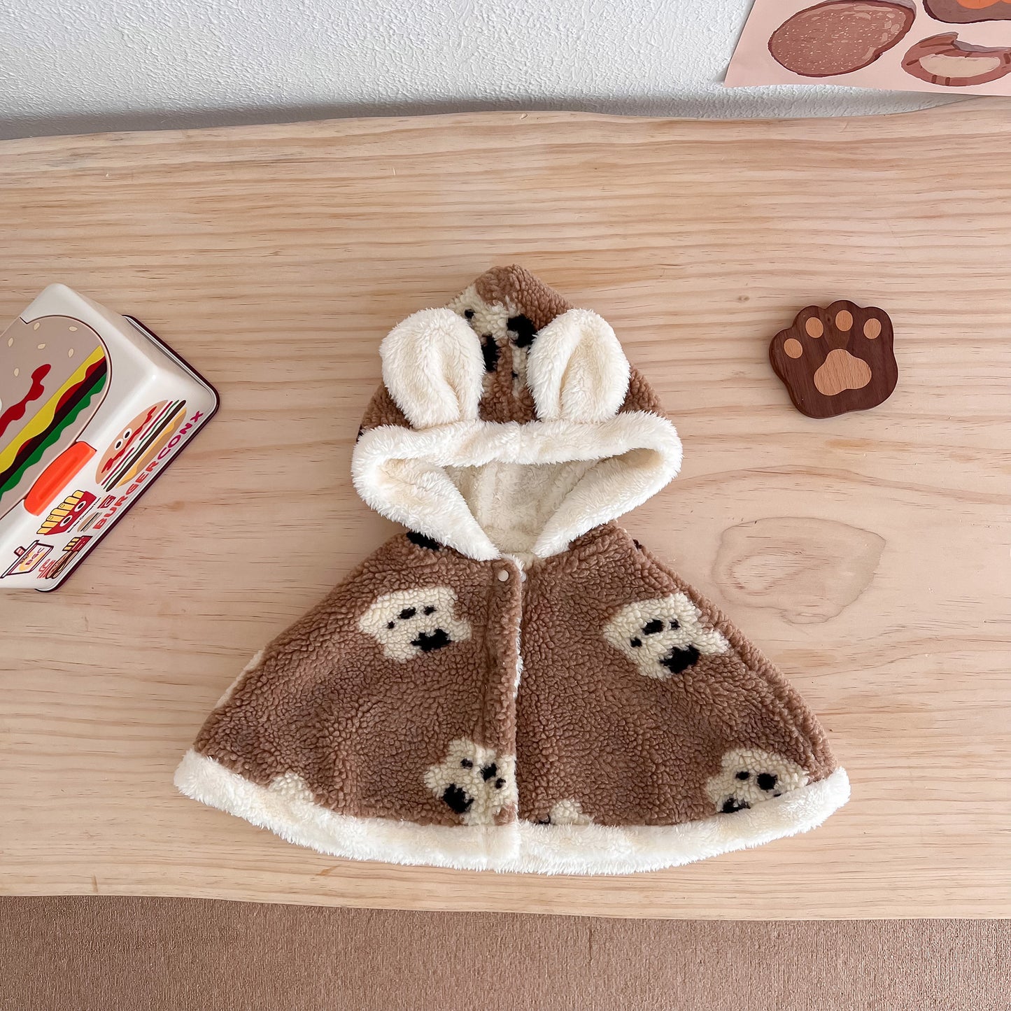 Autumn and Winter Baby Girl Cartoon Pattern Warm Cozy Fleece Cape Popular Shawl