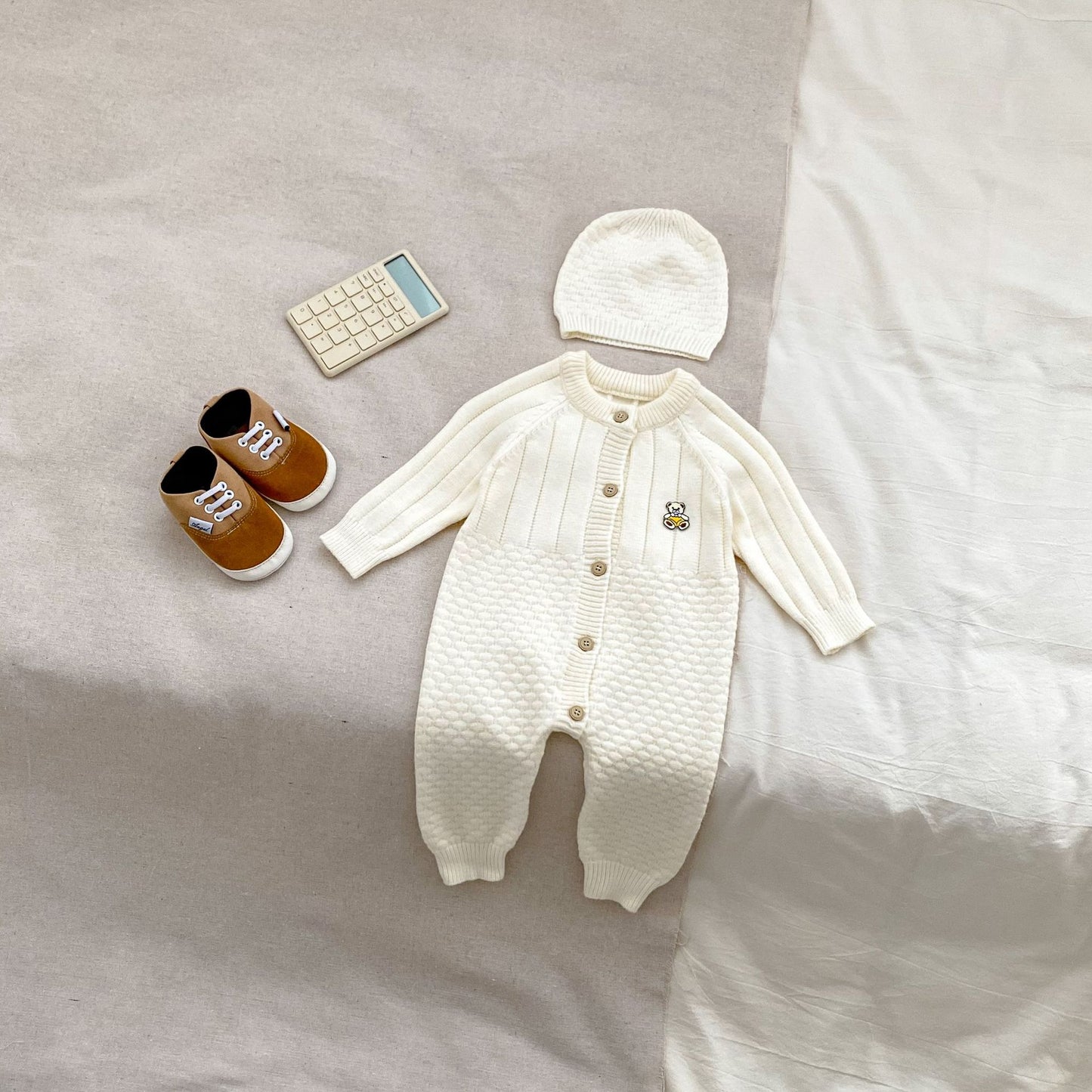 Arrival Autumn Baby Unisex Long Sleeves Teddy Pattern Knitted Romper