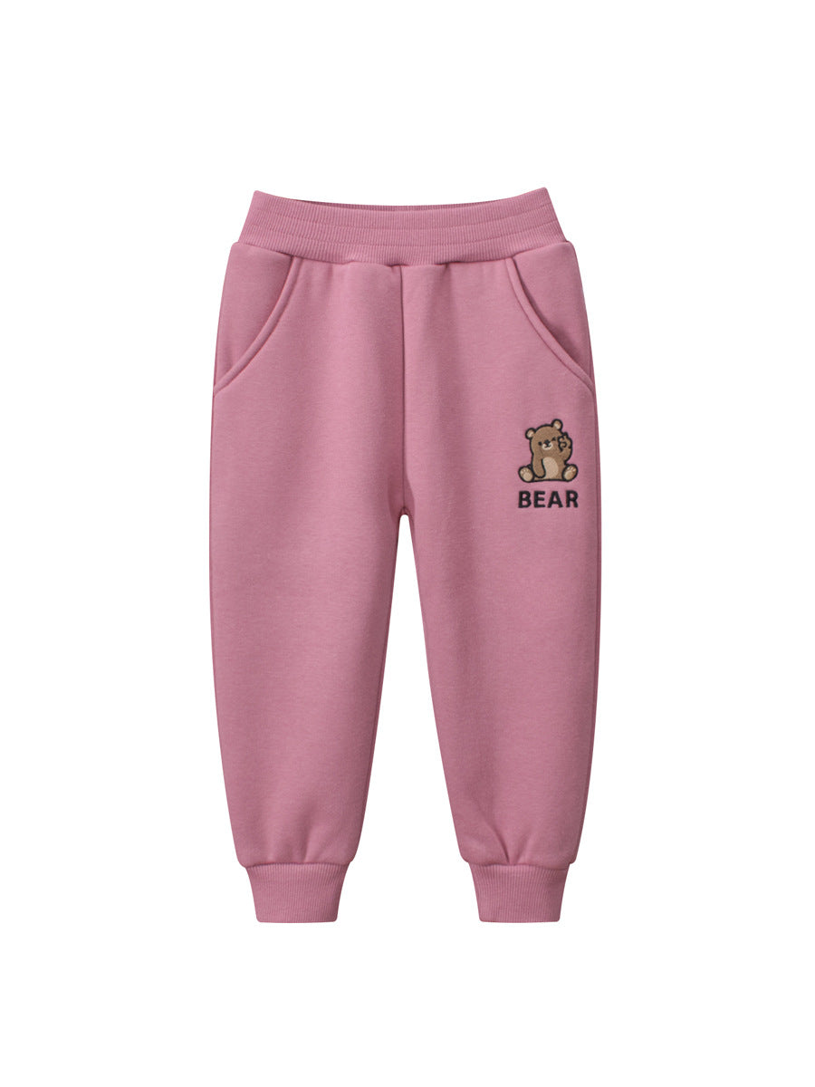 Leggings deportivos largos de invierno con forro polar para niñas con diseño de osito de peluche o conejo