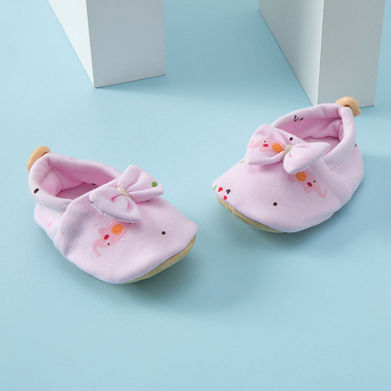 Summer Hot Selling Baby Simple Cartoon Print Soft Sole Anti-slip Shoes with Cotton Fabric