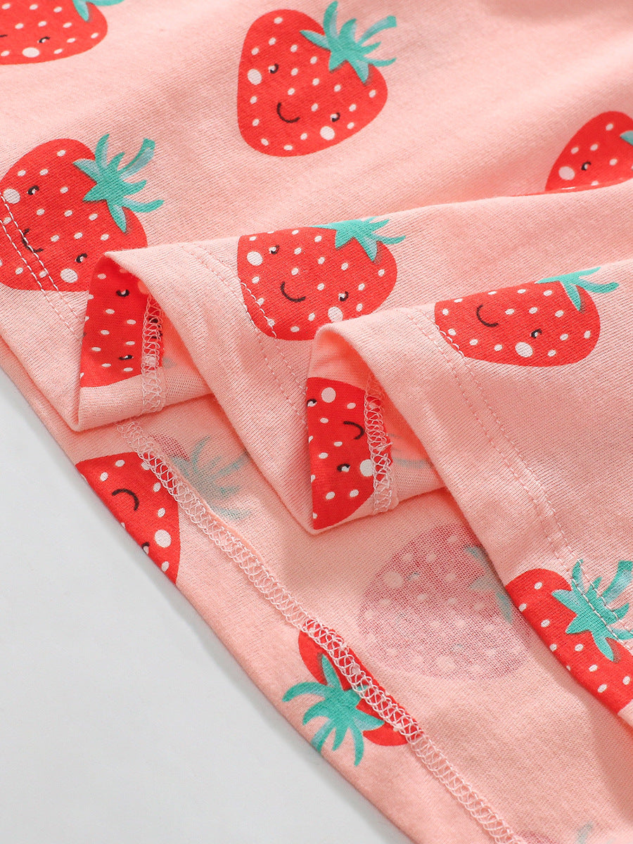 Arrival Autumn Girls Long Sleeves Cartoon Strawberry Fruits Pattern Crew Neck Dress