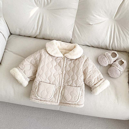 Arrival Baby Kids Girls Color Patchwork Single Breasted Thick Fleece-inside Coat